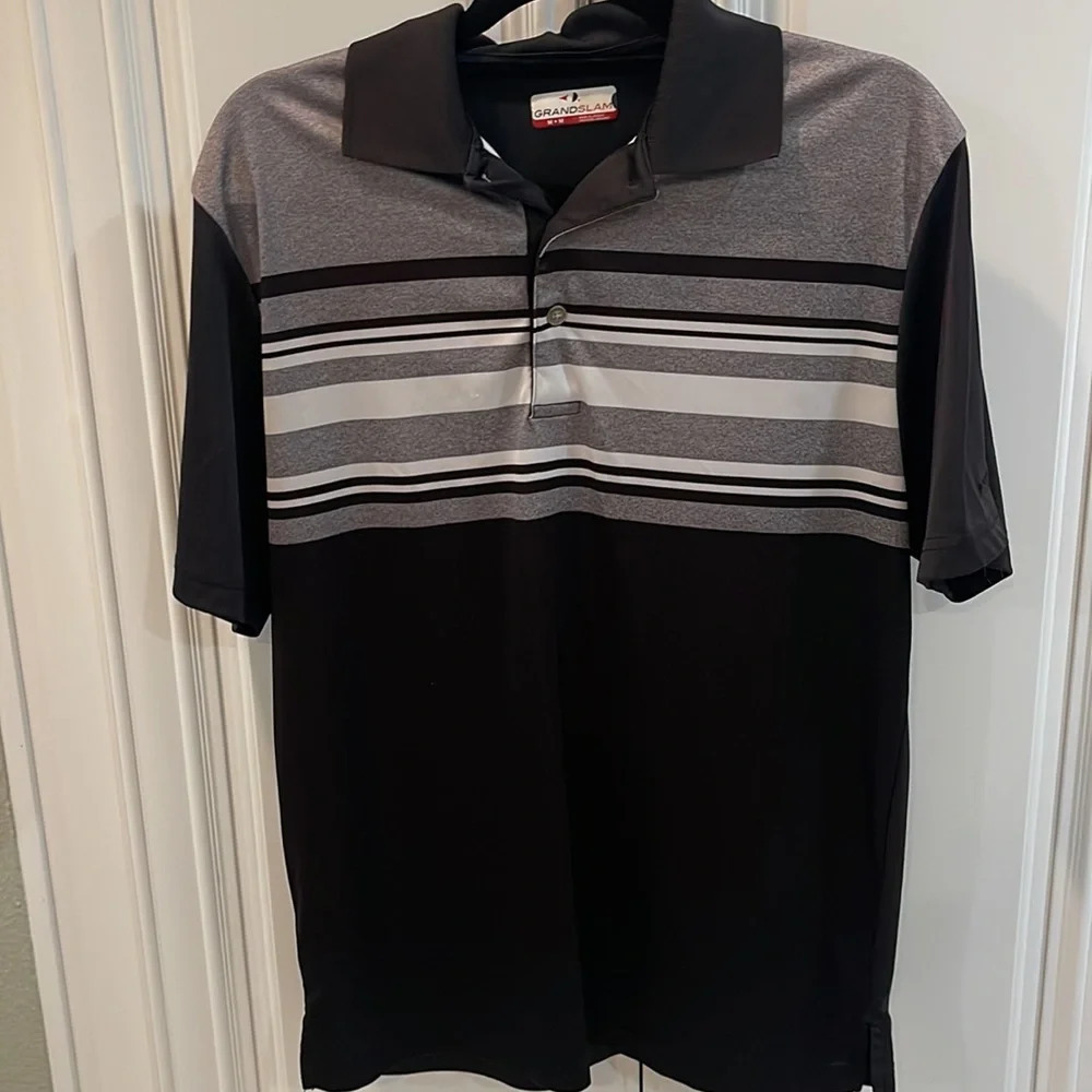 Grand Slam Polo Shirt size M black white striped